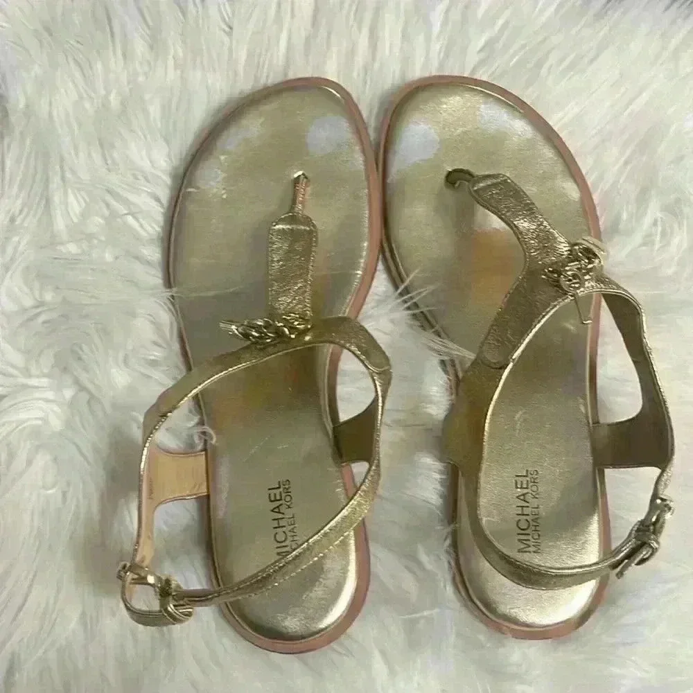MICHAEL Michael Suki Charms Thong Sandals Gold Metallic Size 7.5